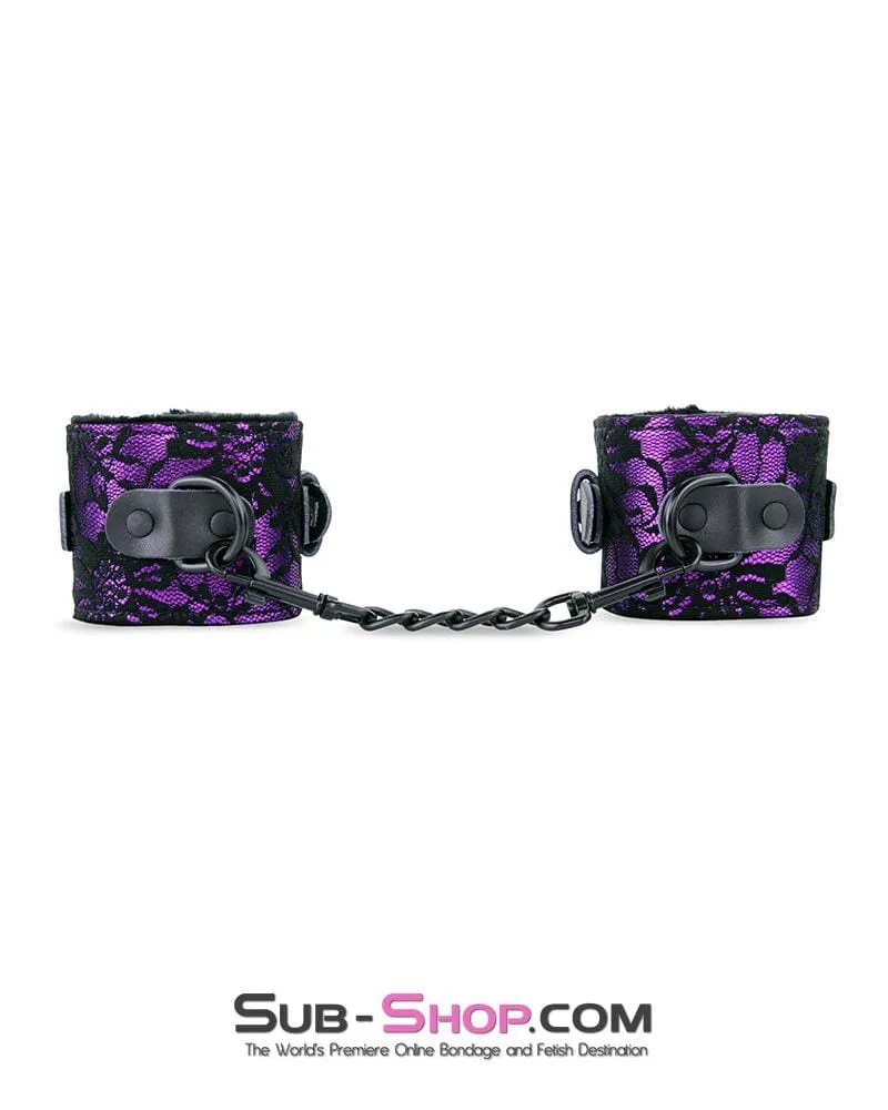 3430M-SIS      Sissy Vixen Royal Purple Fur Lined Lace Wrist Cuffs