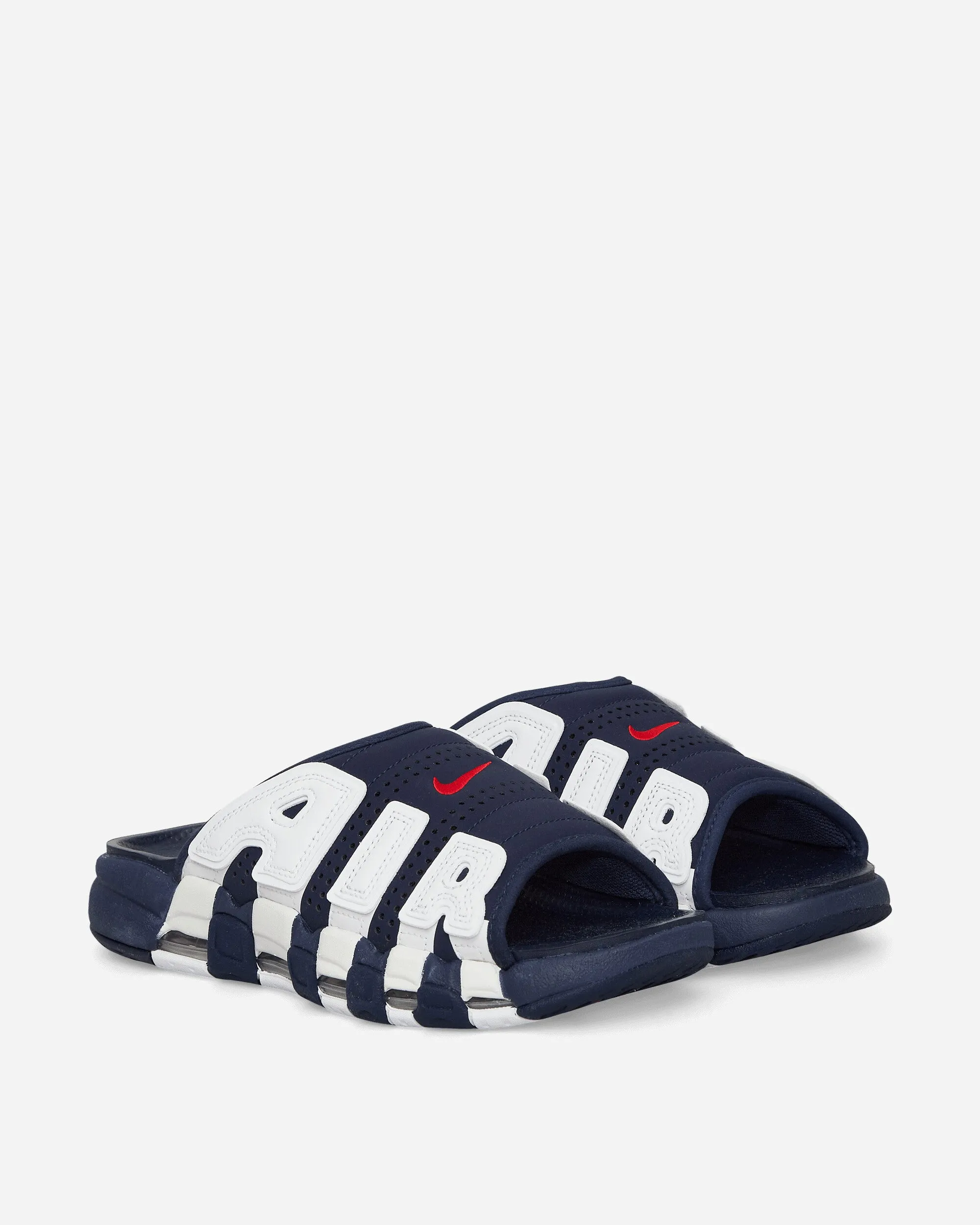 Air More Uptempo Slides Midnight Navy / University Red