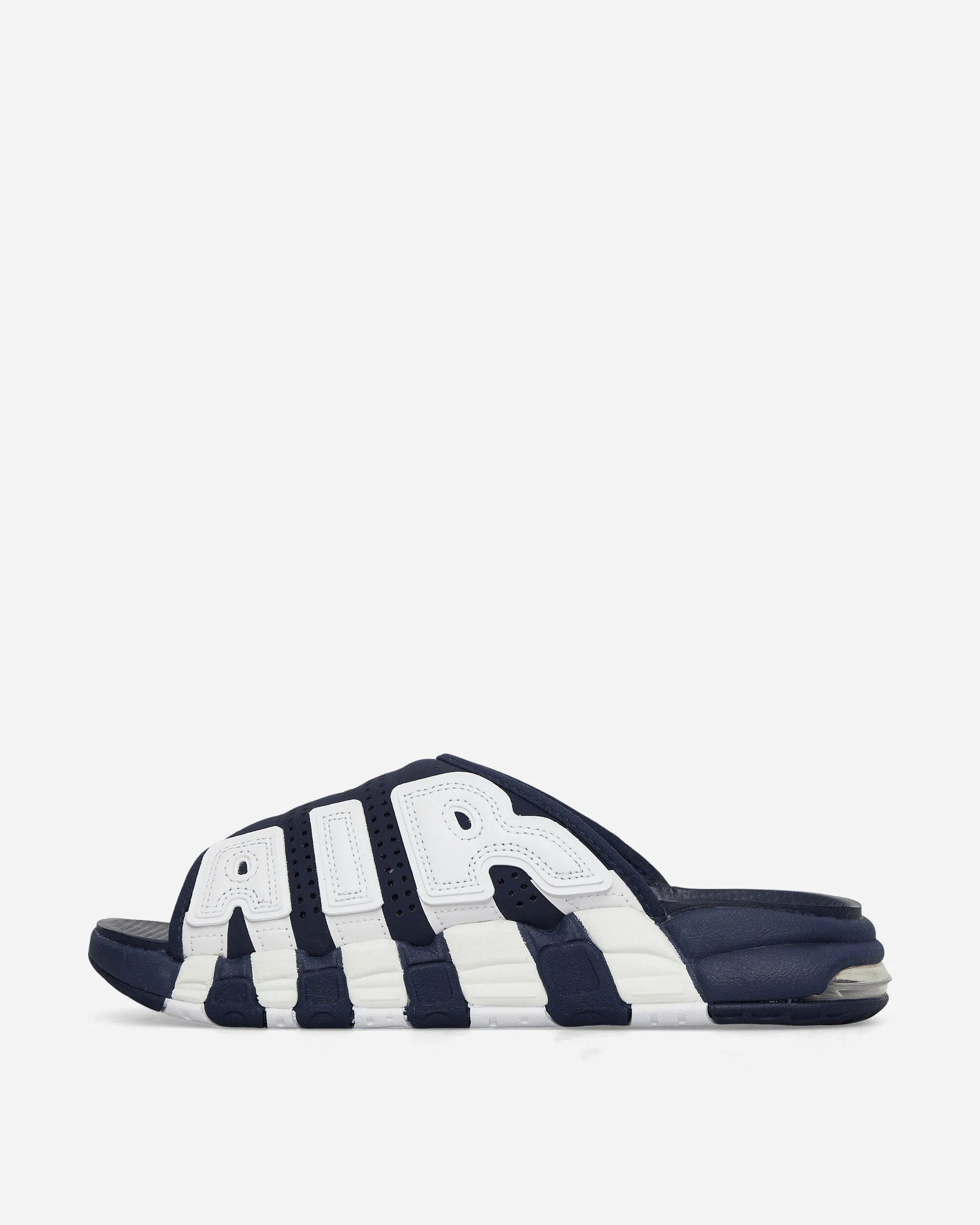 Air More Uptempo Slides Midnight Navy / University Red