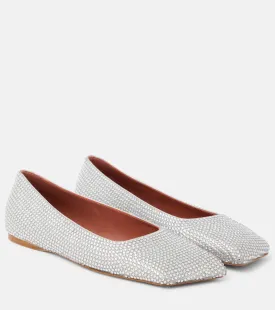 Ane suede ballerinas with Amina Muaddi embellishment, silver