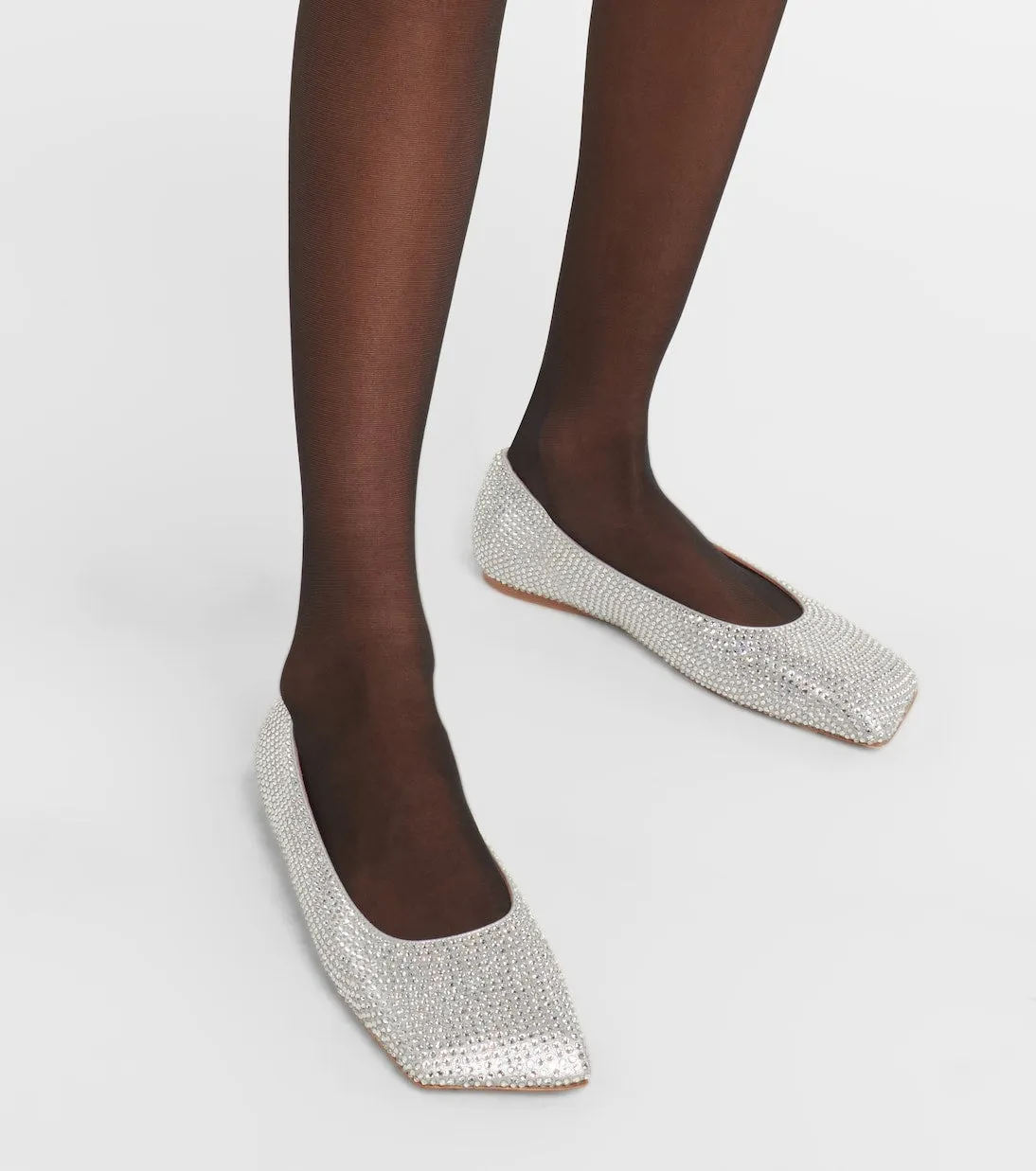 Ane suede ballerinas with Amina Muaddi embellishment, silver