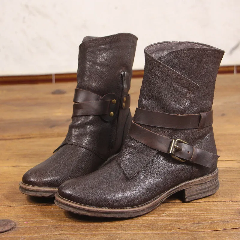 Autumn Winter Retro Buckle Motorcycle Boots