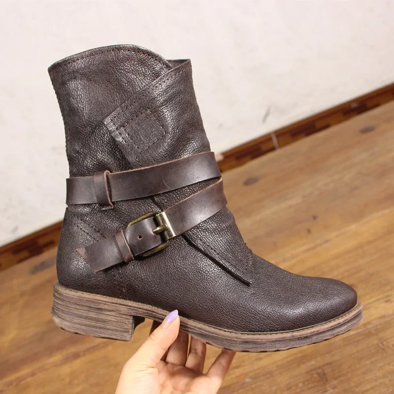 Autumn Winter Retro Buckle Motorcycle Boots