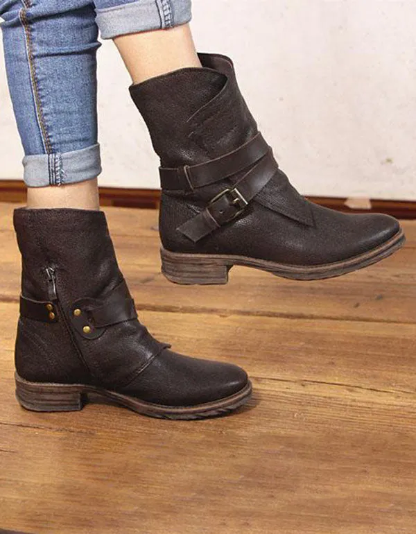 Autumn Winter Retro Buckle Motorcycle Boots