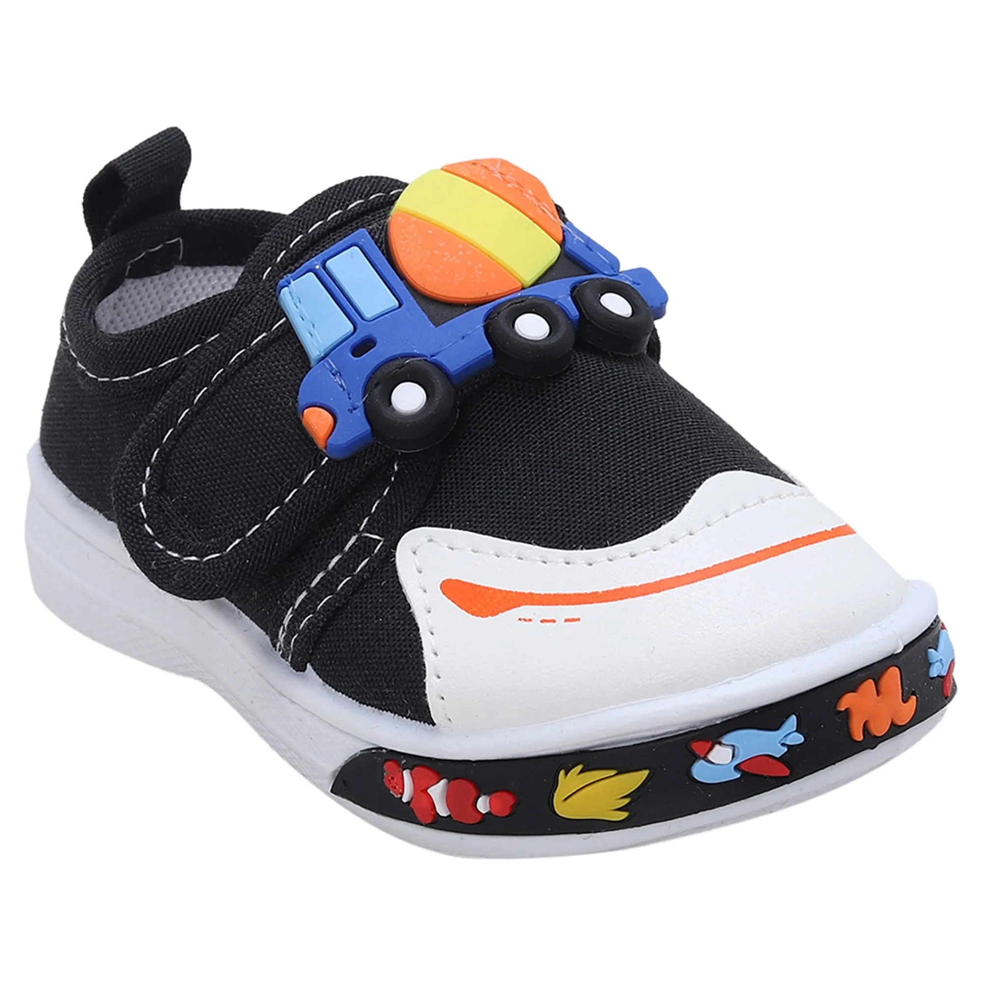 Baby Moo Mixer Truck Velcro Strap Anti-Skid Chu Chu Sound Sneakers - Black