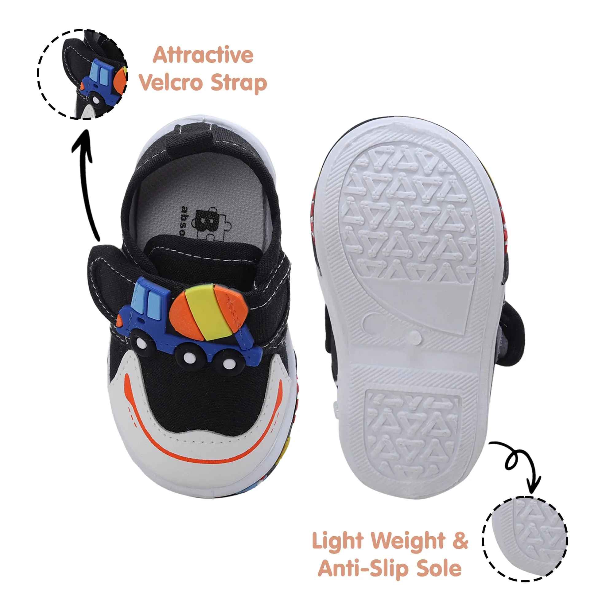 Baby Moo Mixer Truck Velcro Strap Anti-Skid Chu Chu Sound Sneakers - Black