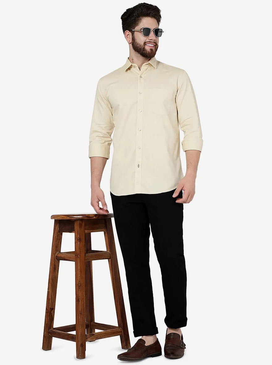 Banana Yellow Solid Slim Fit Semi Casual Shirt | JadeBlue