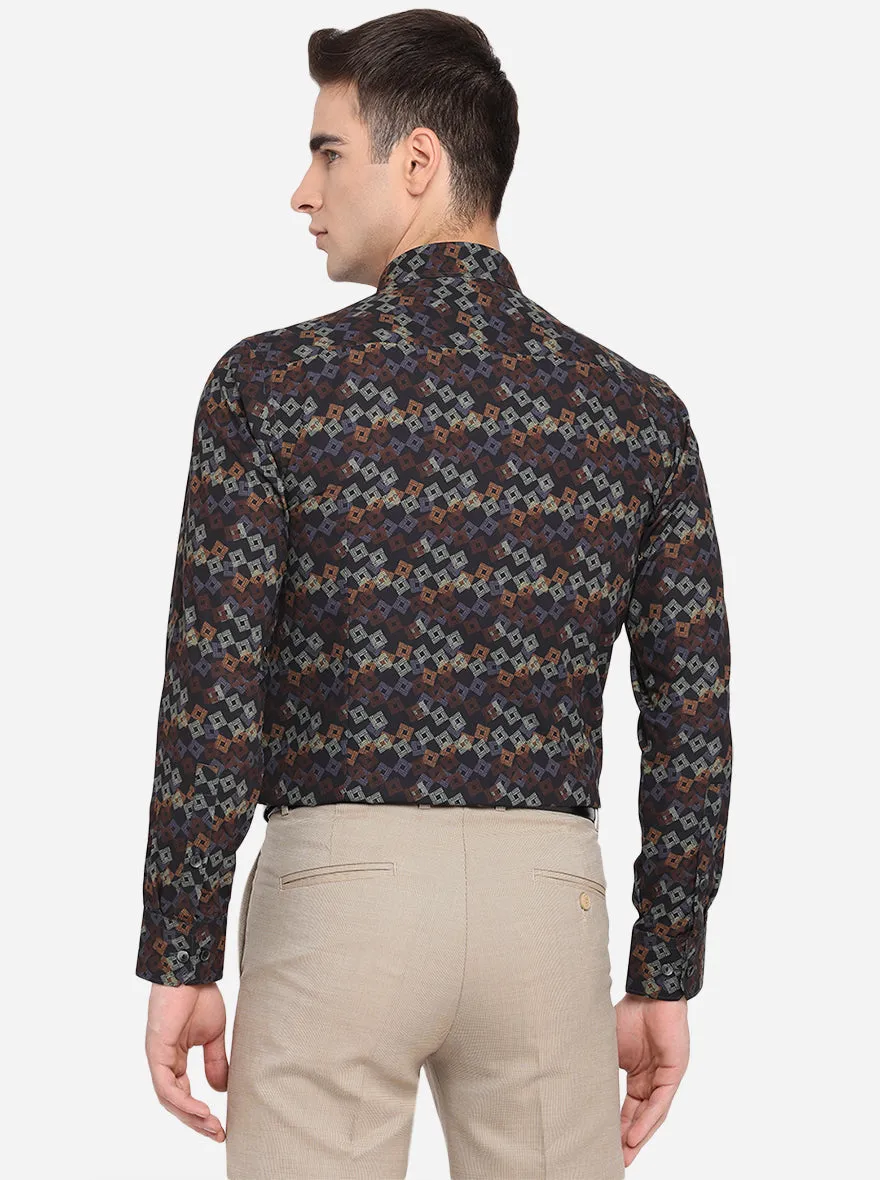 Black & Brown Printed Slim Fit Party Wear Shirt | JB Studio