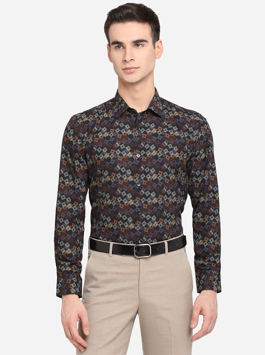 Black & Brown Printed Slim Fit Party Wear Shirt | JB Studio