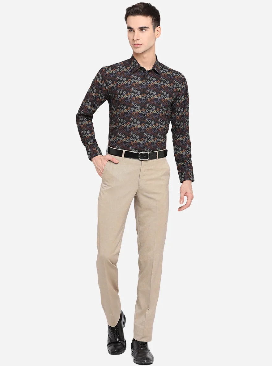 Black & Brown Printed Slim Fit Party Wear Shirt | JB Studio