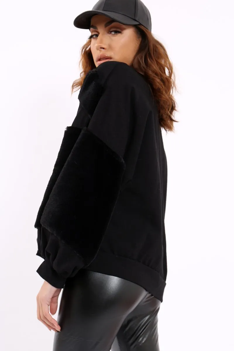 Black Chevron Fur Jumper - Lara