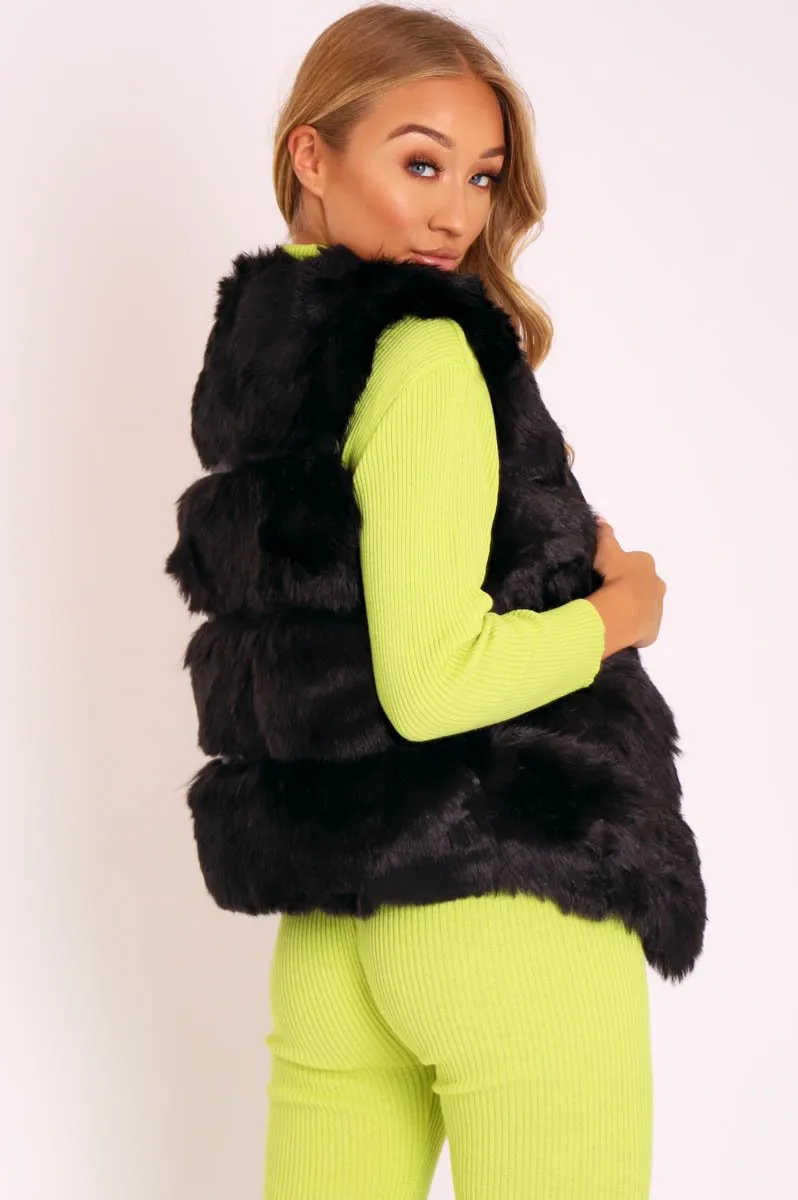 Black Faux leather and Fur Gilet - Felicia