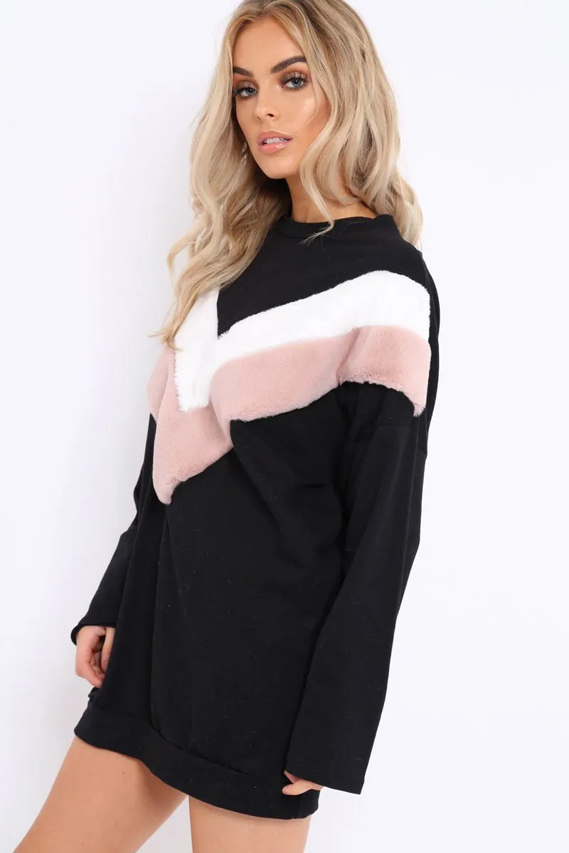 Black with Rose and White Chevron Fur Jumper Dress- Lula