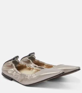 Brunello Cucinelli metallic leather ballerinas, silver