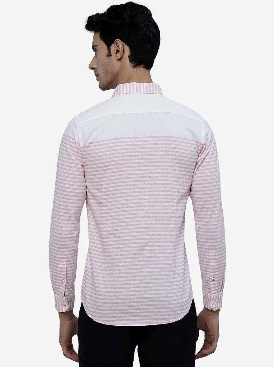 Candy Pink Striped Slim Fit Casual Shirt | JadeBlue