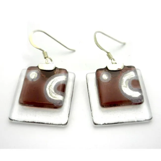 Celestial Mauve Stacked Glass Squares Sterling Silver Earrings