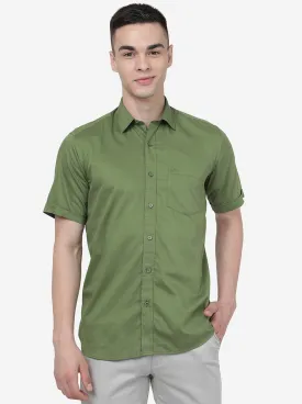 Fern Green Solid Slim Fit Semi Casual Shirt | JadeBlue