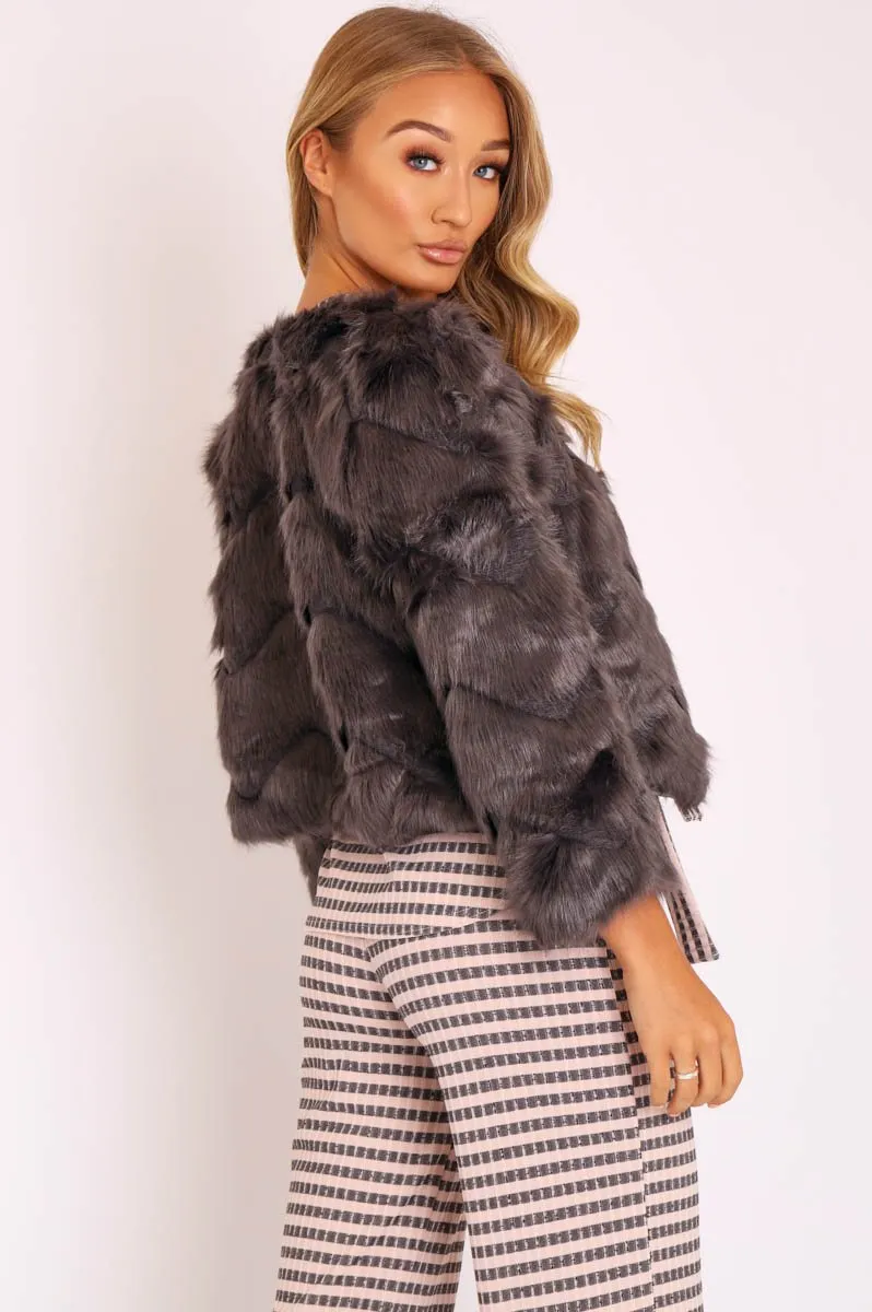 Grey Cropped Faux Fur Jacket - Gwen