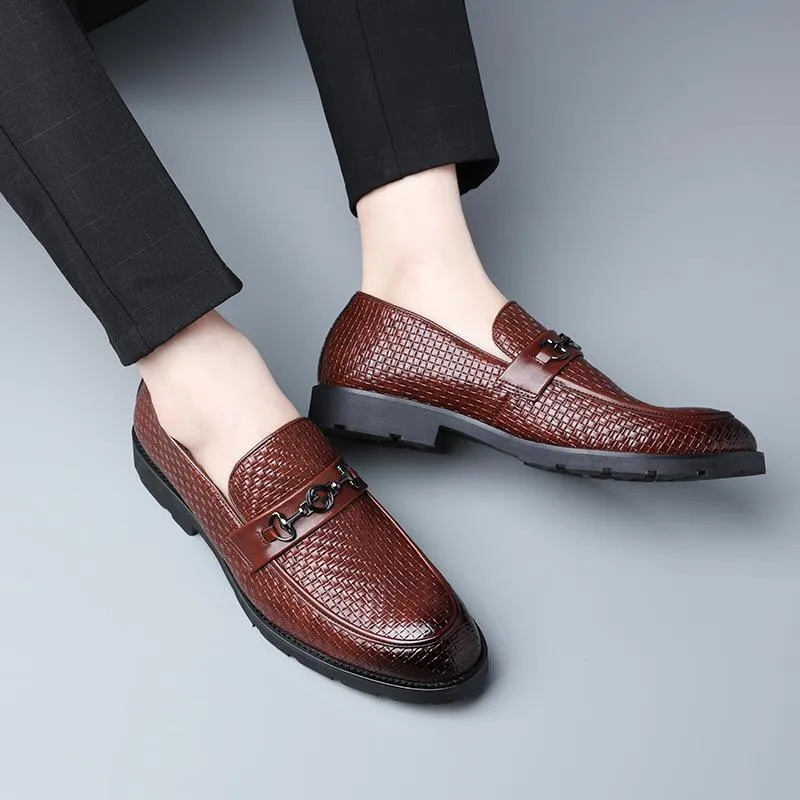 Italian hand-woven textured men's business shoes