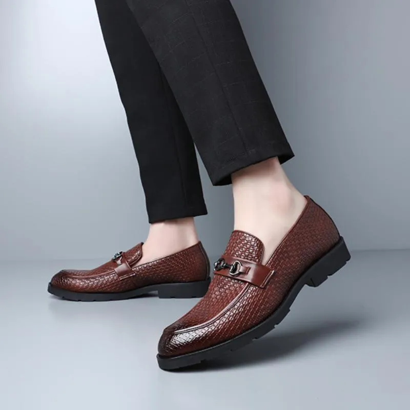 Italian hand-woven textured men's business shoes