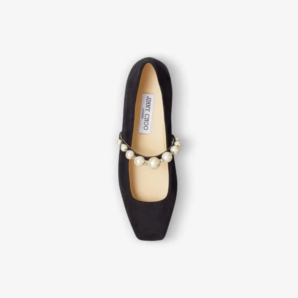 Jimmy Choo Pearl and Crystal Suede Ade Flats, Black