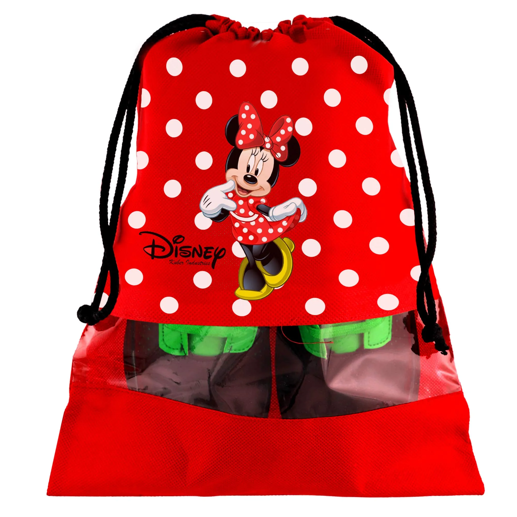 Kuber Industries Shoe Bag for Travel|Shoe Cover for Storage|Convenient Draw-String Bag|Perfect for Travel, Tracking|Disney Print Pack of 6 (Black & Red)