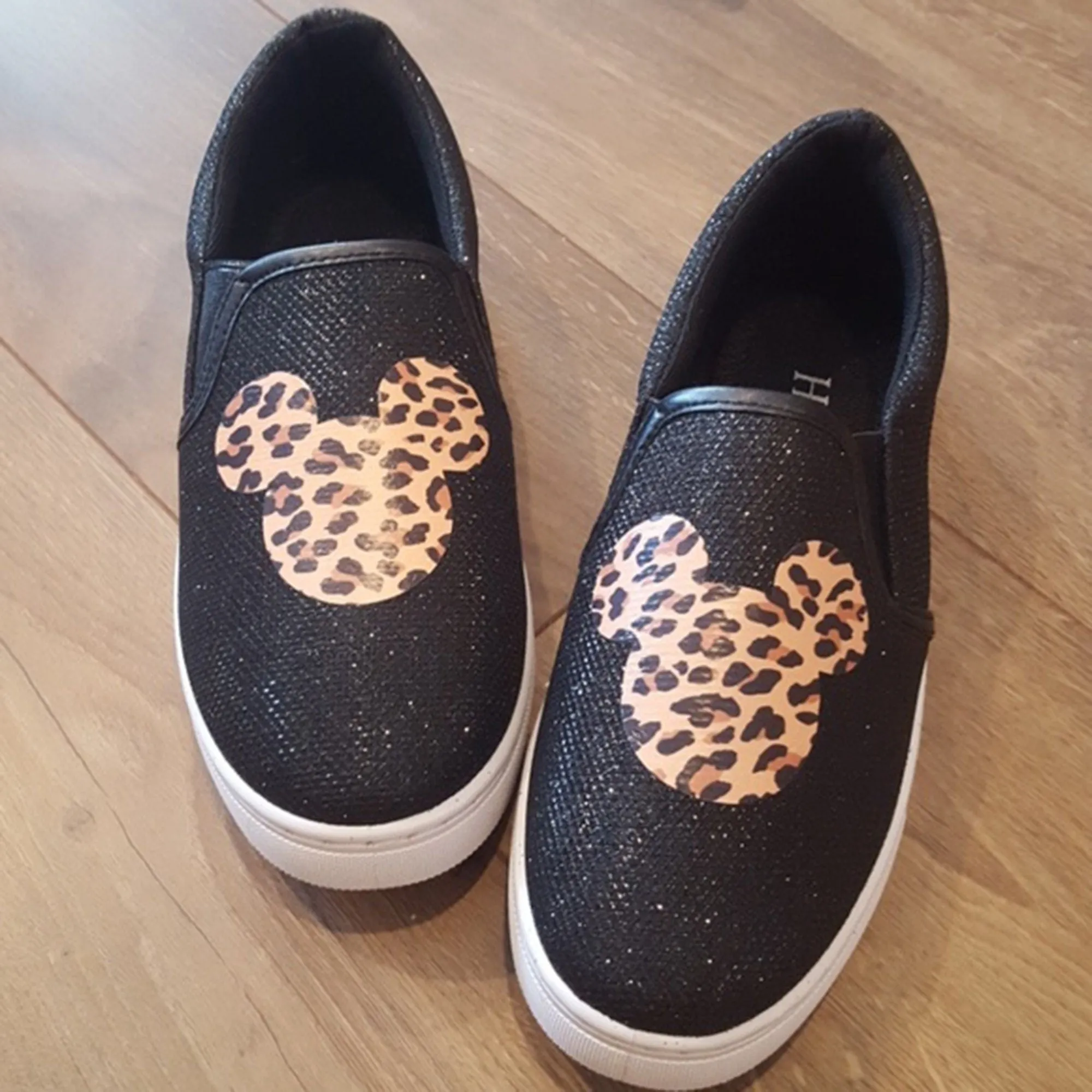 Leopard Mouse Ear Slip on Shoes Sneakers