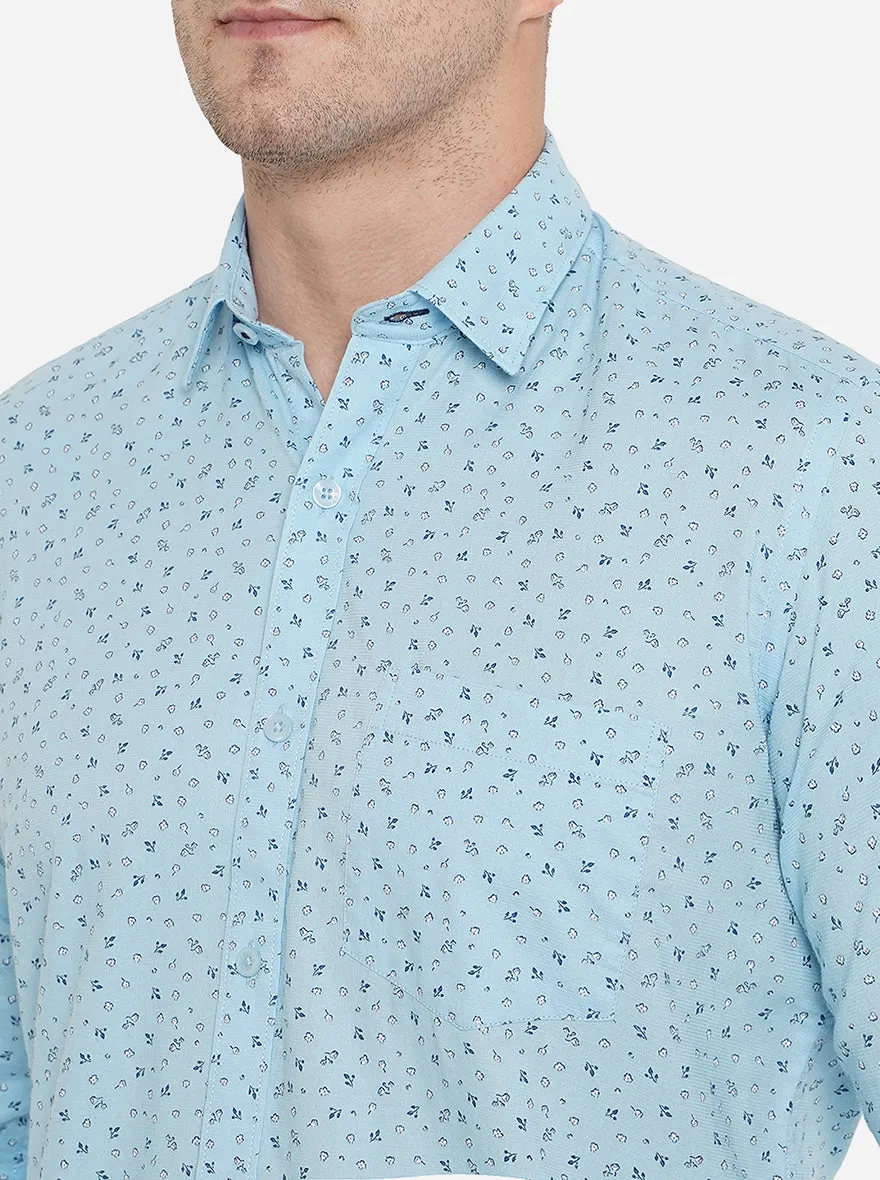 Light Blue Printed Smart Fit Casual Shirt | Greenfibre