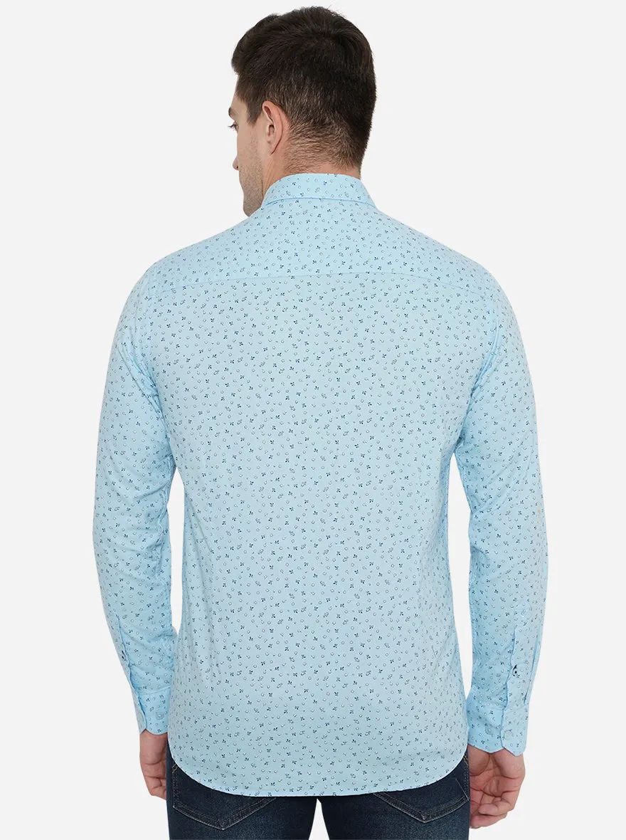 Light Blue Printed Smart Fit Casual Shirt | Greenfibre