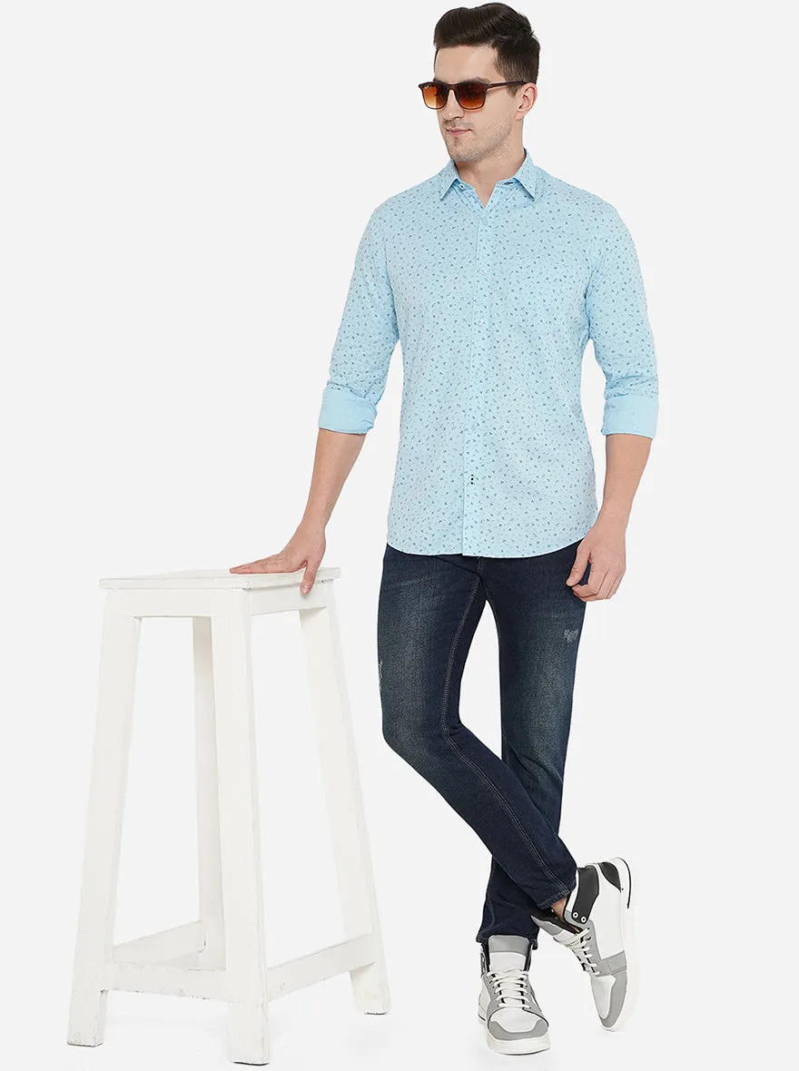 Light Blue Printed Smart Fit Casual Shirt | Greenfibre