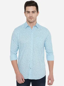 Light Blue Printed Smart Fit Casual Shirt | Greenfibre