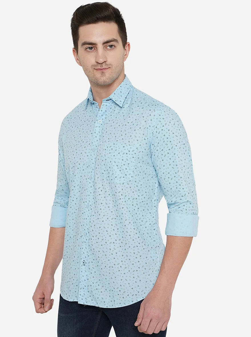 Light Blue Printed Smart Fit Casual Shirt | Greenfibre