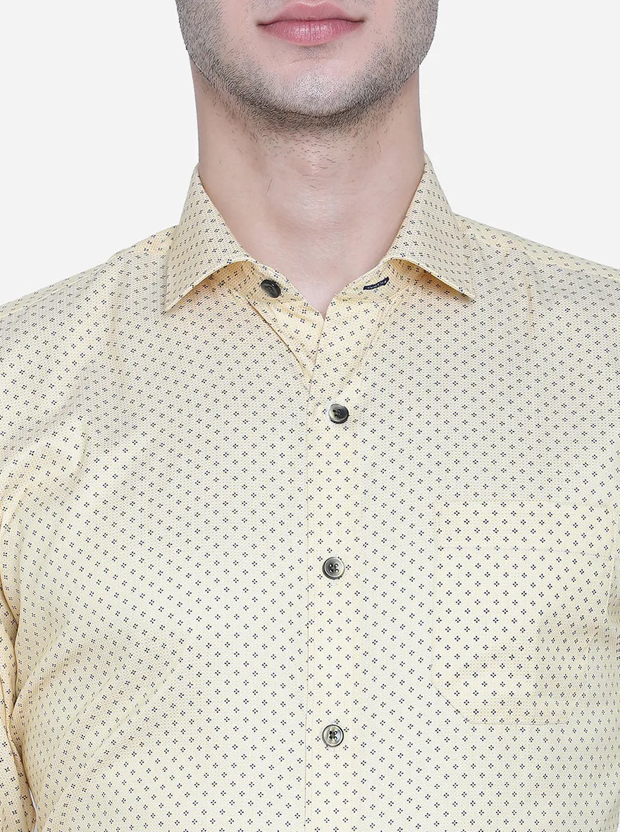 Light Mustard Printed Slim Fit Formal Shirt | Greenfibre