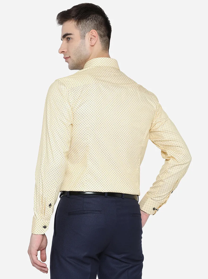 Light Mustard Printed Slim Fit Formal Shirt | Greenfibre