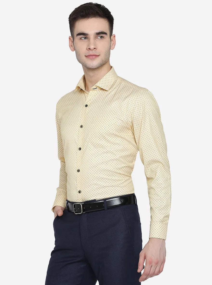 Light Mustard Printed Slim Fit Formal Shirt | Greenfibre