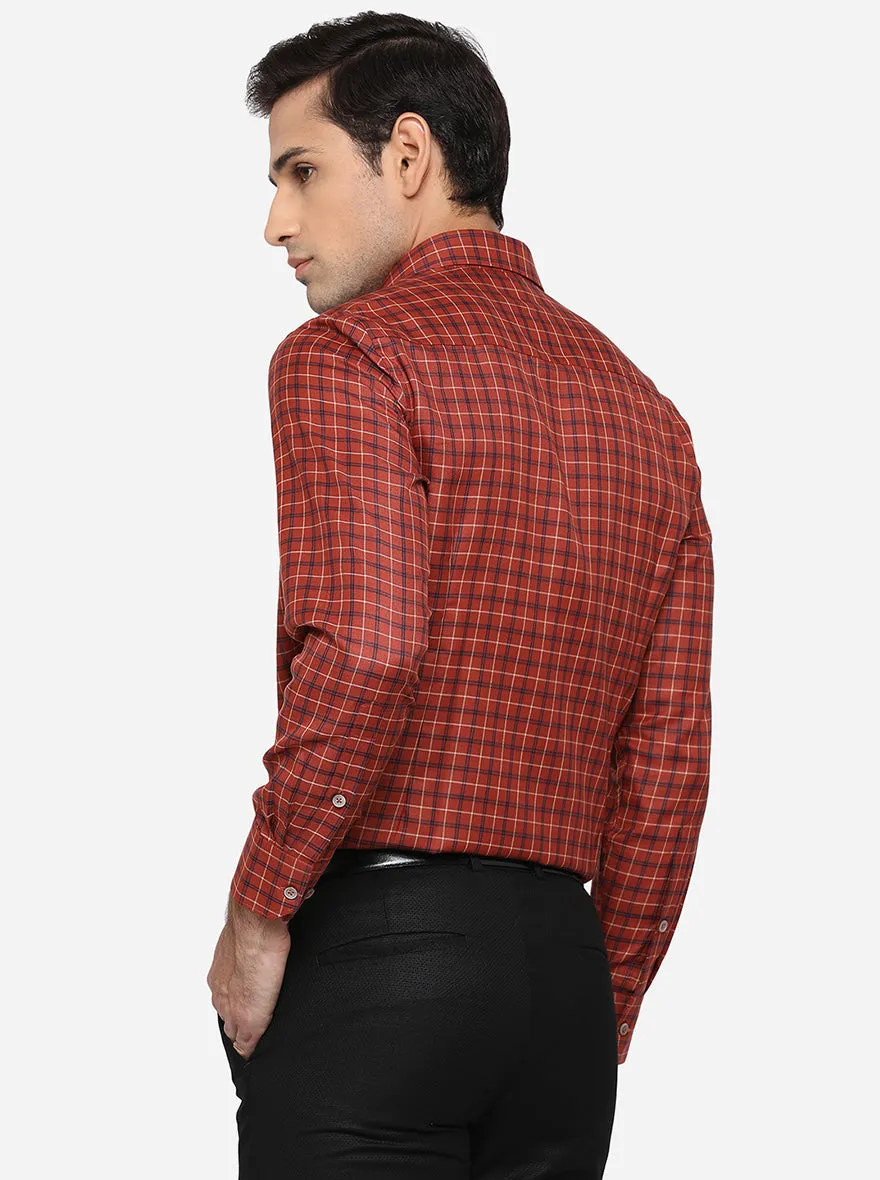 Maroon Checked Slim Fit Formal Shirt | Greenfibre