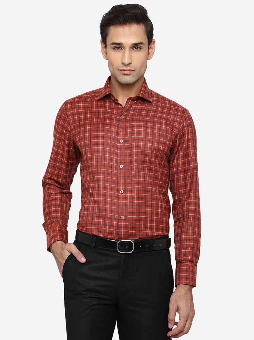 Maroon Checked Slim Fit Formal Shirt | Greenfibre