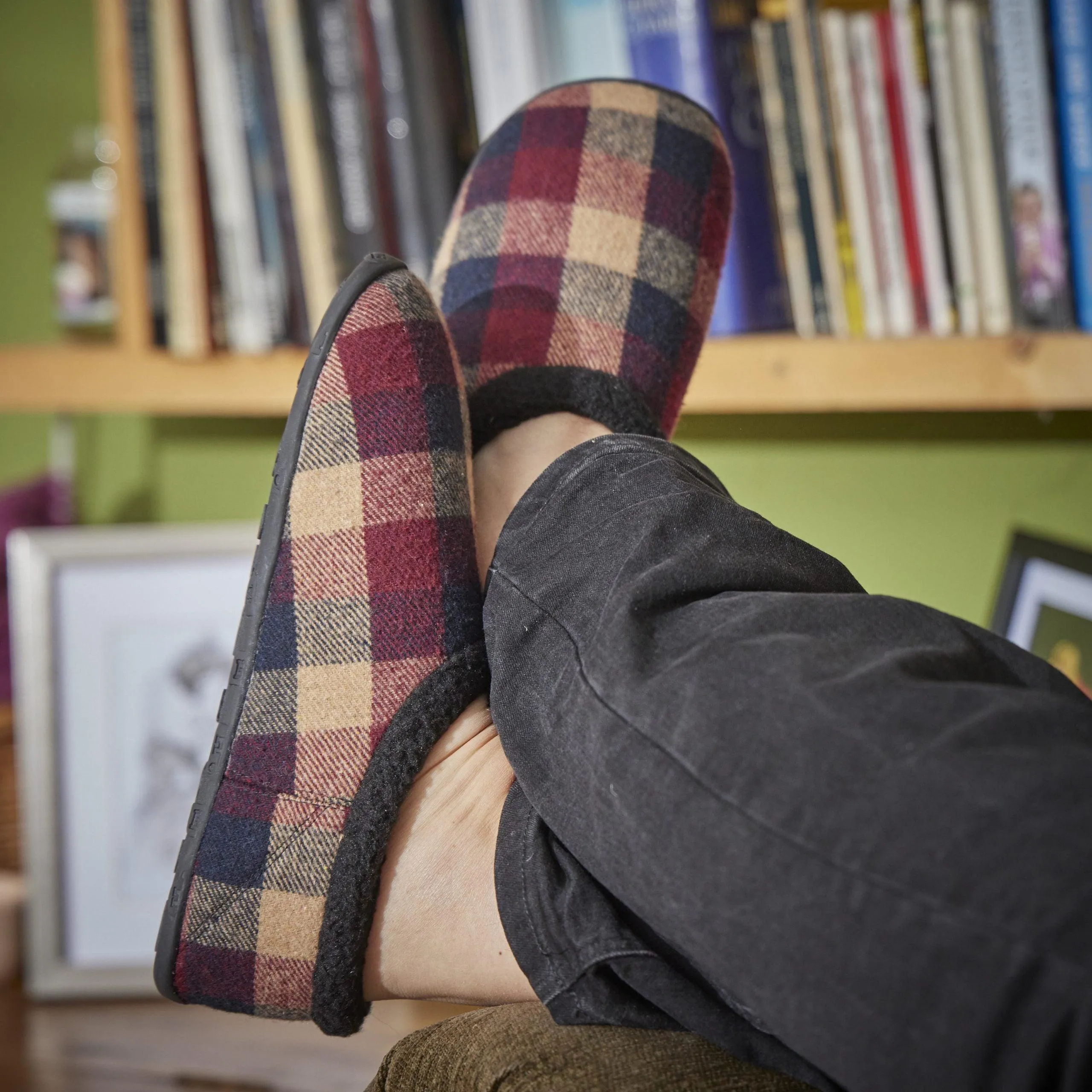 Max - Wine Navy Check Men's Slippers