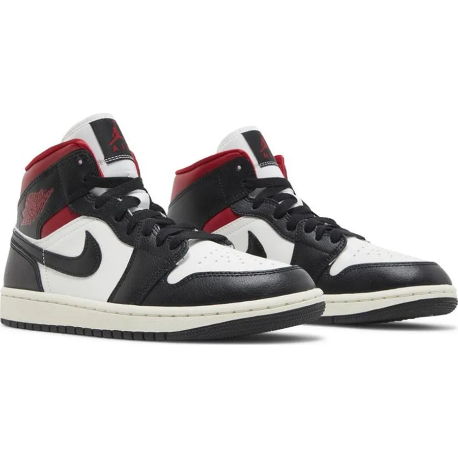 Nike Air Jordan Wmns 1 Mid 'Black Sail Gym Red', white/black/red