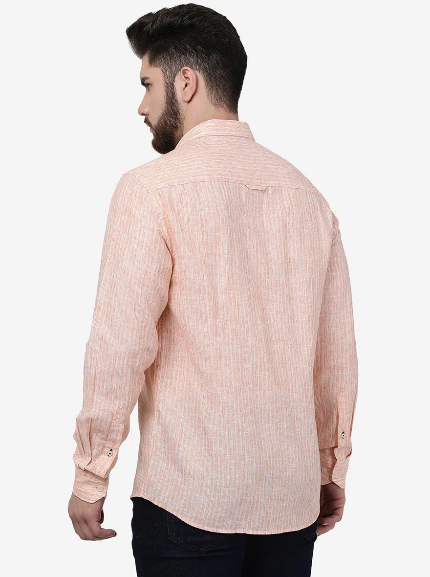 Orange Striped Slim Fit Semi Casual Shirt | JadeBlue