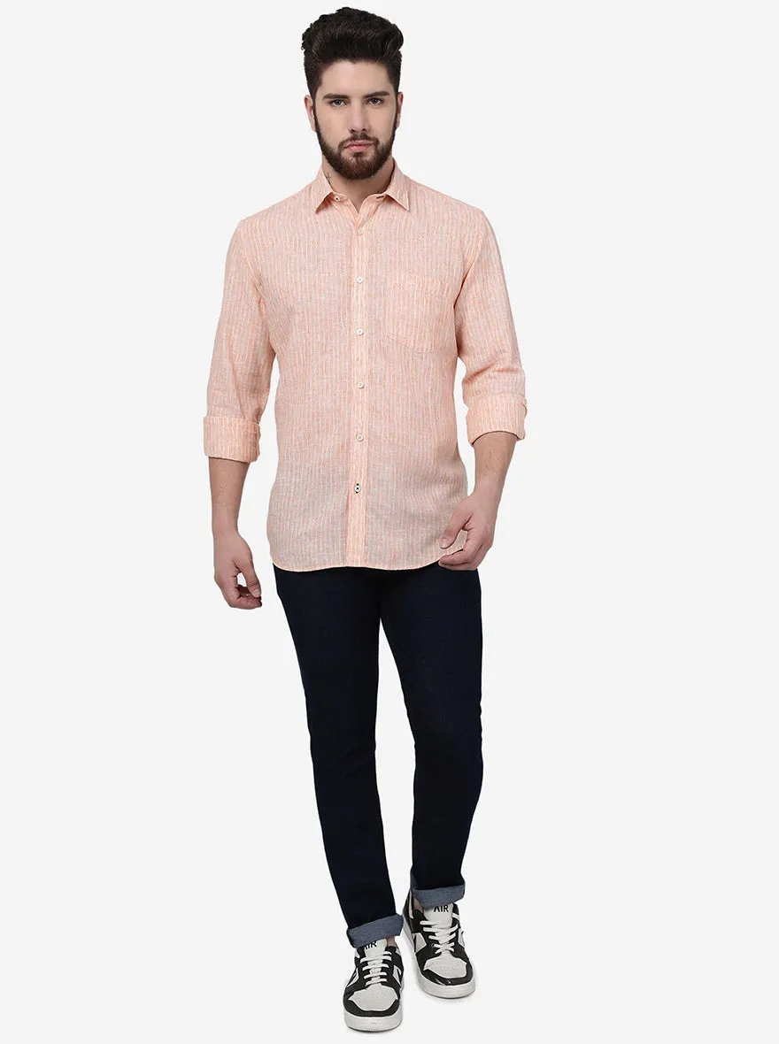 Orange Striped Slim Fit Semi Casual Shirt | JadeBlue