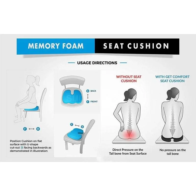 Premium Memory Foam Seat Cushion Orthopedic Back Pain Relief Chair Pillow Office