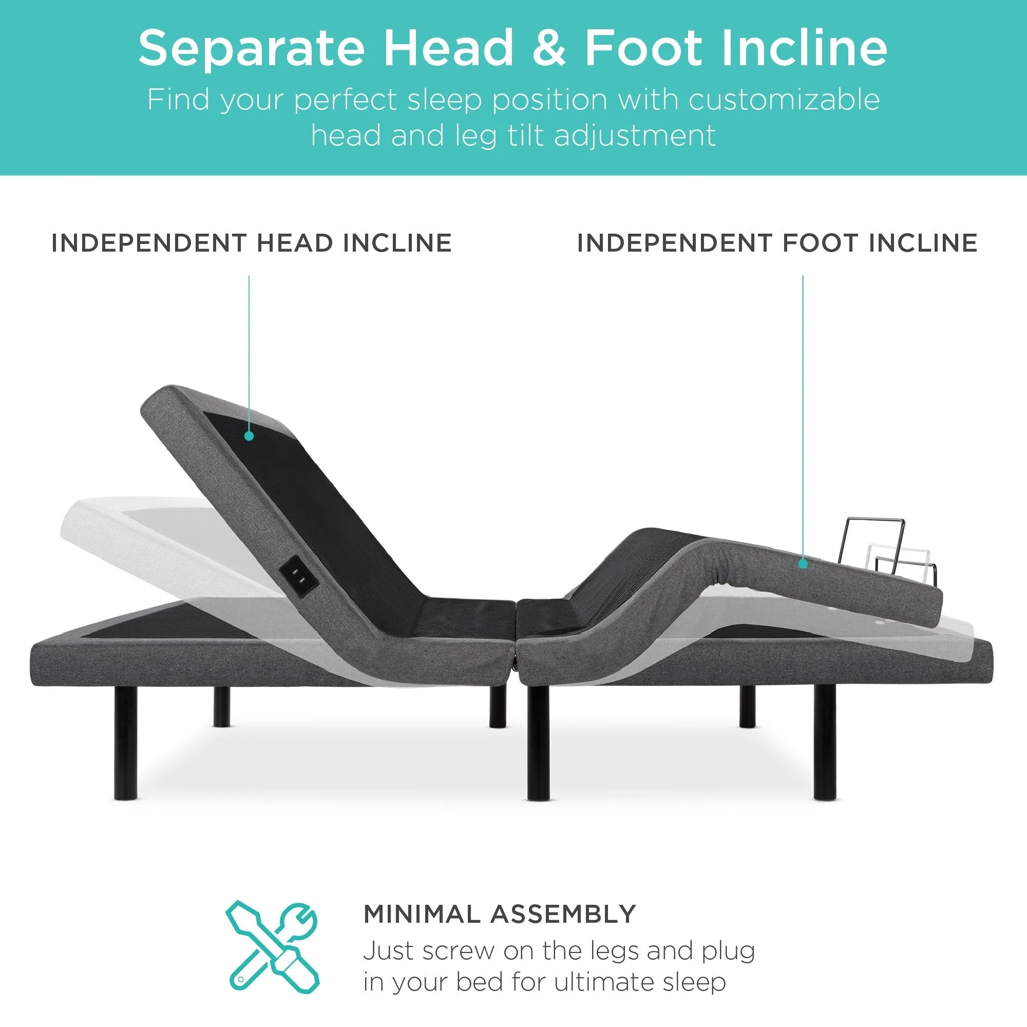 Queen Size Adjustable Bed Base with Massage, Remote Control, and USB