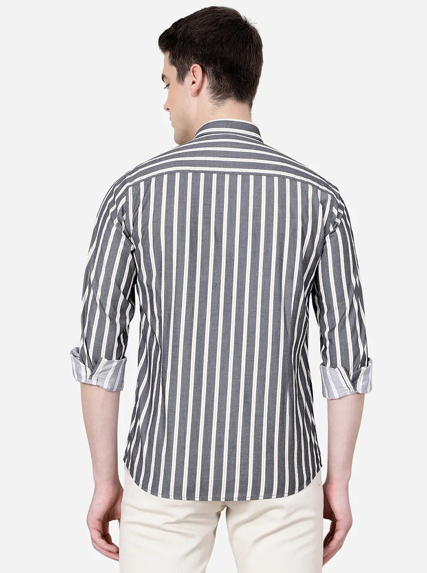 Raven Black Striped Slim Fit Casual Shirt | JadeBlue