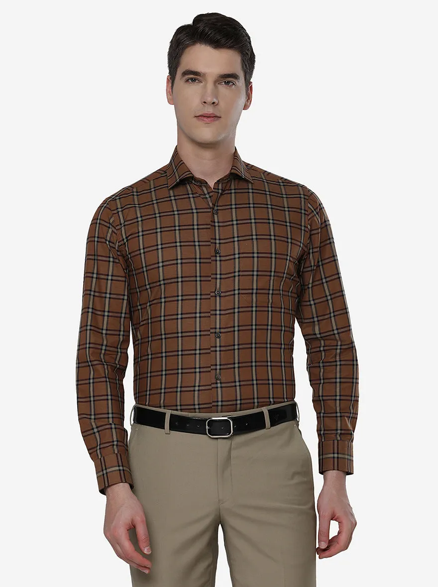 Rust & Grey Checked Slim Fit Formal Shirt | JadeBlue