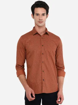 Rust Printed Slim Fit Semi Casual Shirt | JadeBlue