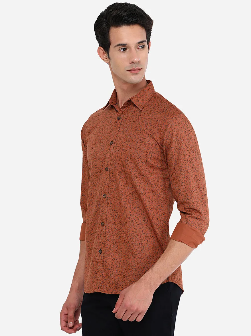 Rust Printed Slim Fit Semi Casual Shirt | JadeBlue