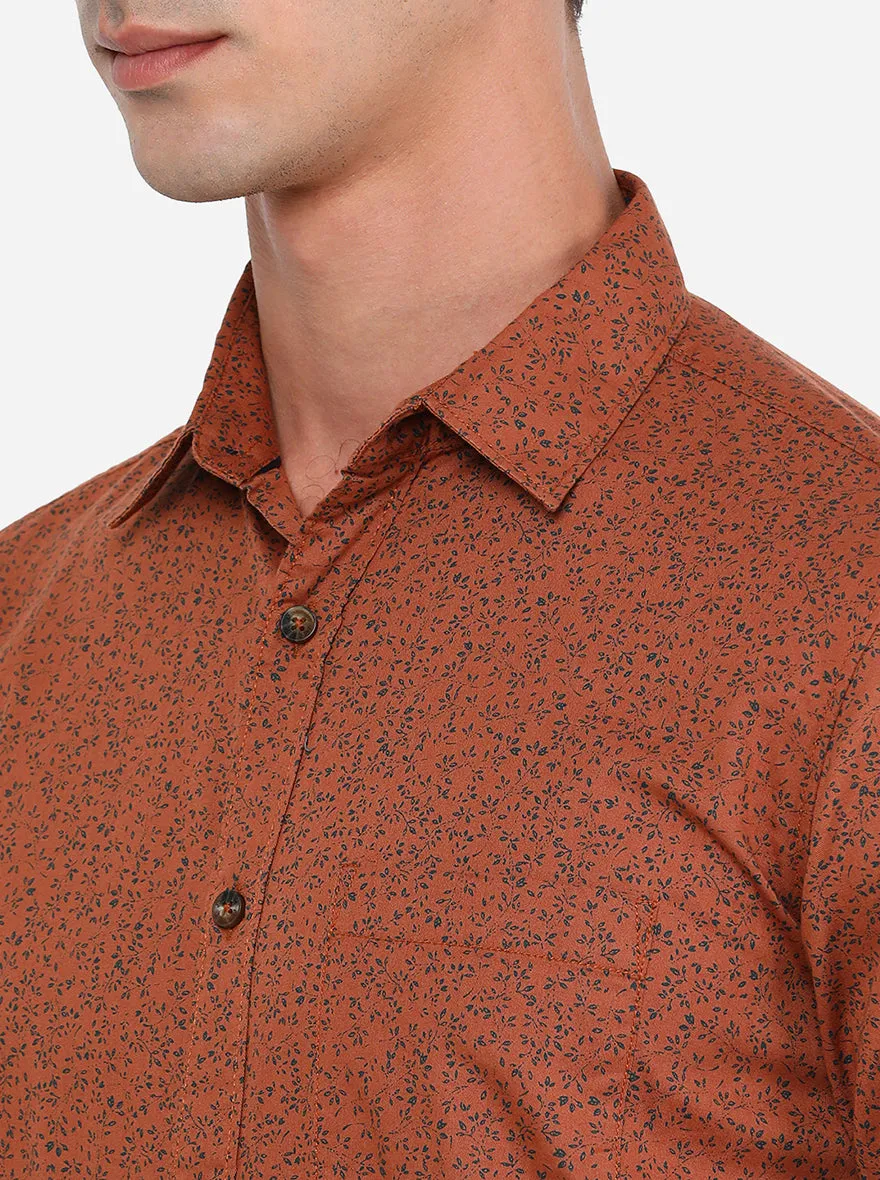 Rust Printed Slim Fit Semi Casual Shirt | JadeBlue