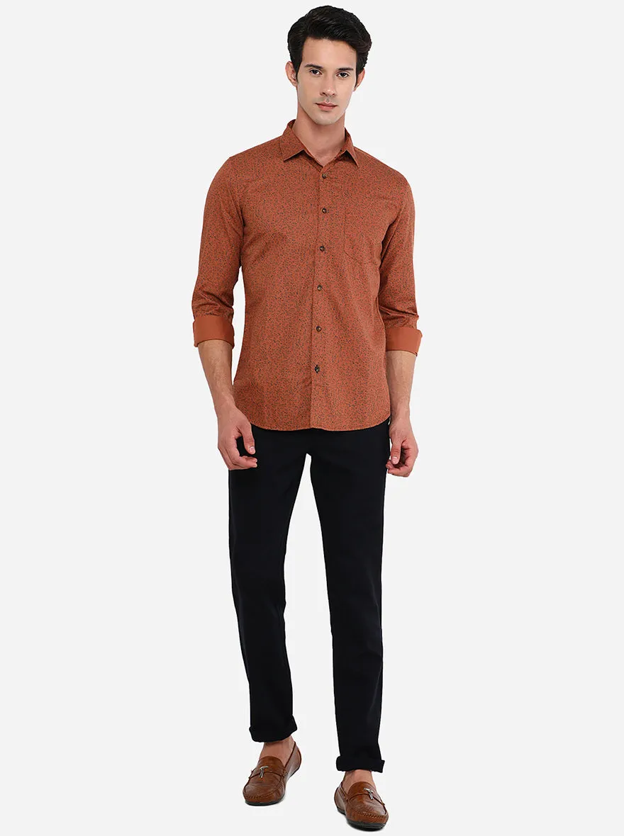 Rust Printed Slim Fit Semi Casual Shirt | JadeBlue